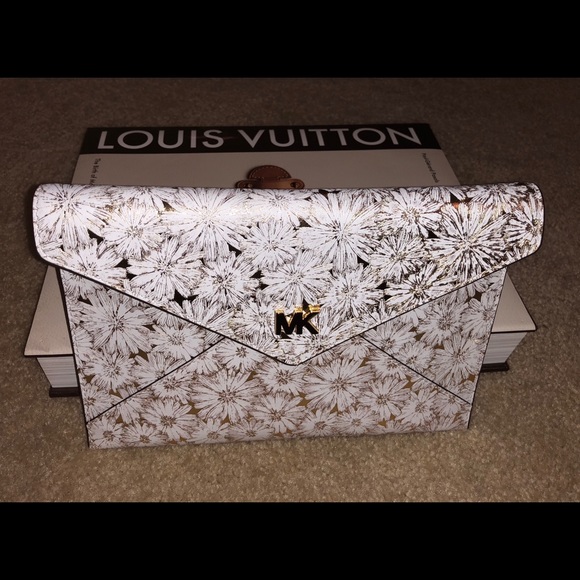 Michael Kors Gold Envelope Clutch Leather